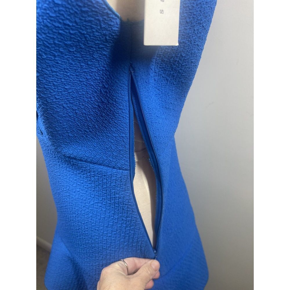 Sandro‎ Paris V Neck Fit To Flare Ruffle Dress Bright Blue Textured Size 1 NWT - Picture 8 of 16